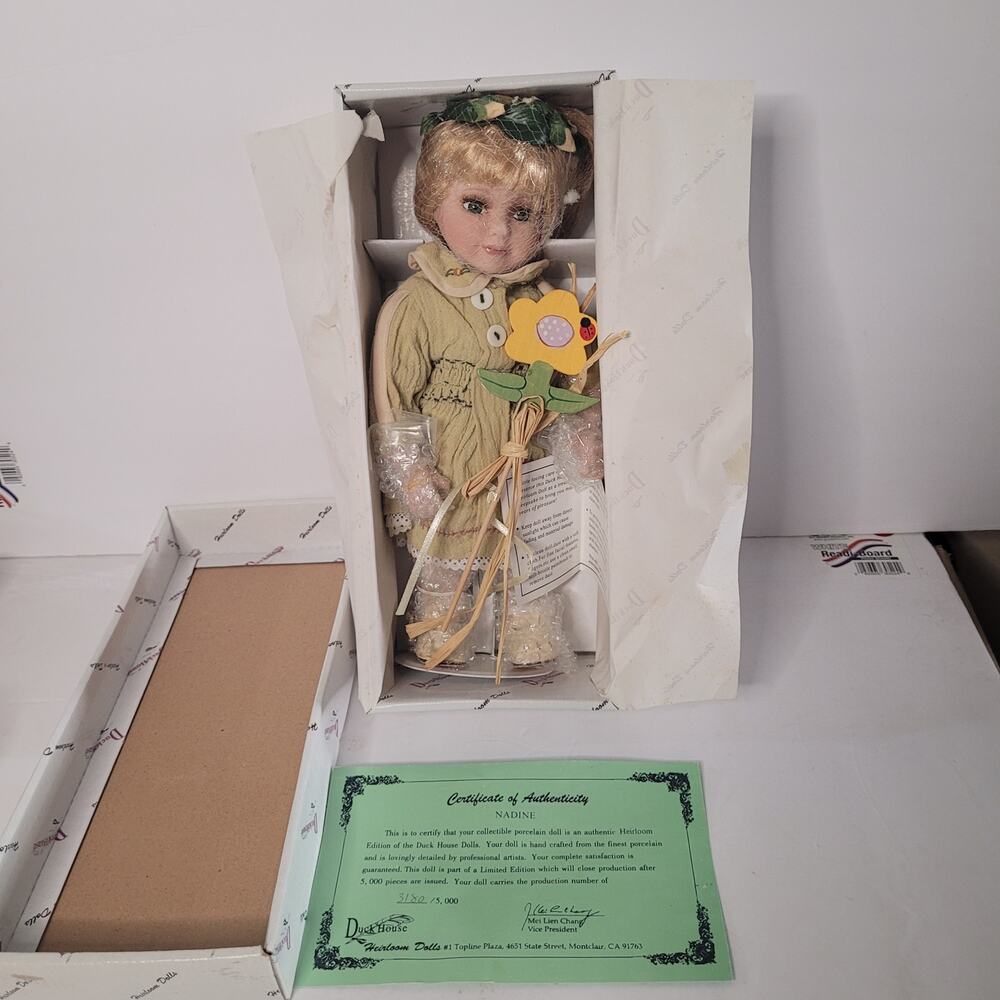 Collectible Duck House Nadine Waring Porcelain Doll Tan Dress